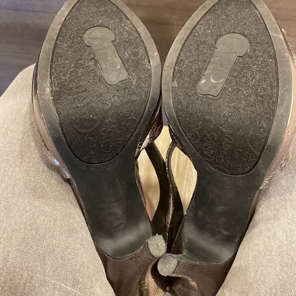 CARLOS SANTANA’S CALIENTE-PEWTER SNAKESKIN PRINT CRISSCROSS PLATFORM HEEL SZ 7.5 - Picture 9 of 16